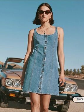 NWT LOFT Denim Seamed Button Mini Dress | Size 4 | Classic Mid Wash